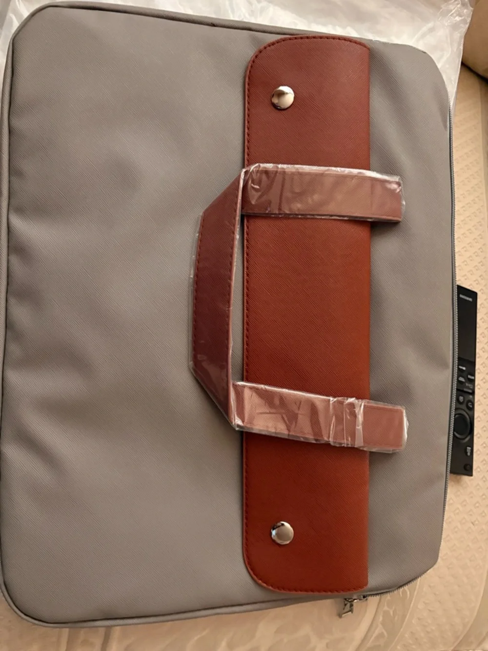 Two-Tone Grey and Brown Briefcase Bag